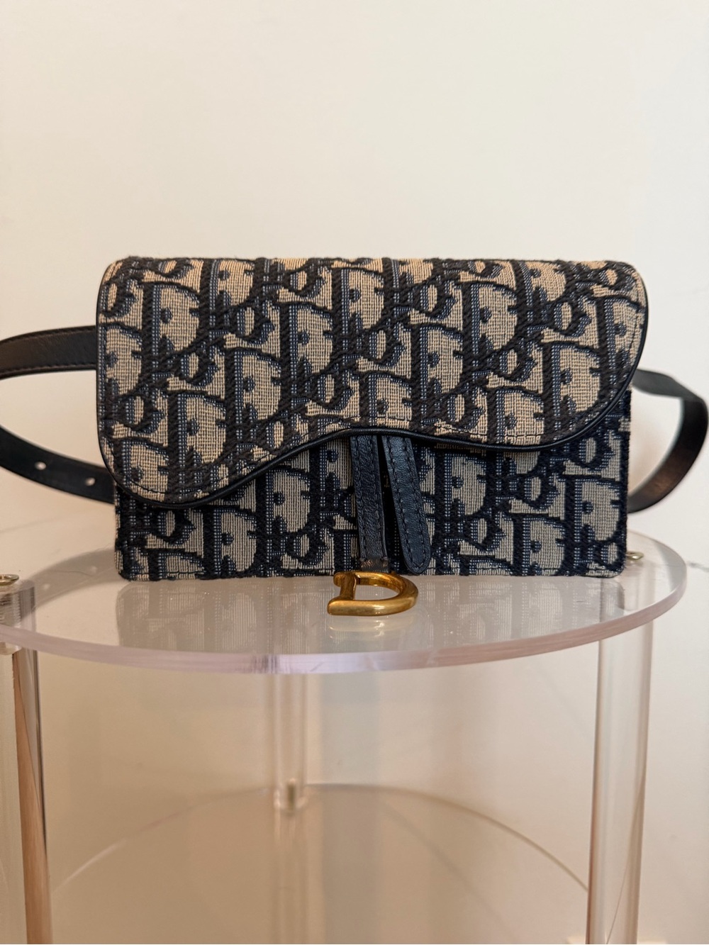 Dior Blue and Tan Oblique Saddle Belt Bag